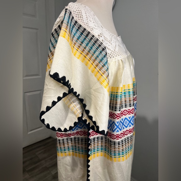 Vintage Mexican Oaxacan Kimono Kaftan Knit Lace Embroidered Boho Maxi Dress - Picture 10 of 14